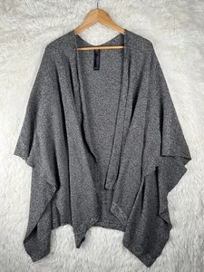 Eileen Fisher OS Gray Cotton Linen Open Side Cape Poncho Drape Sweater Wrap - Picture 1 of 5