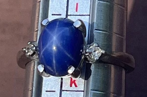 Antique ROMANY 14K White Gold Blue Star Sapphire Diamond Ring Sz 4.75 Rare - Picture 1 of 15