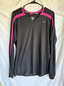 Nike Dri-Fit Womens Running Shirt Sz XL Adult Black w/ Pink Athletic Long Sleeve - Picture 1 of 3
