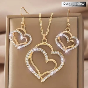 Reino Unido Mujeres Corazones Joyería Collar Colgante Pendientes Conjunto Damas Boda Regalo Reino Unido - Imagen 1 de 8