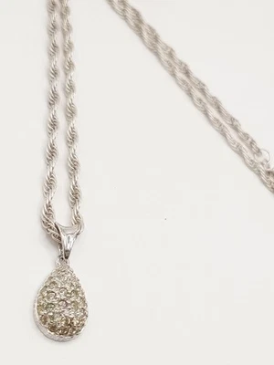 Collana Ciondolo Argento Goccia Pavé Zirconi Catenina Donna  - Immagine 1 di 4