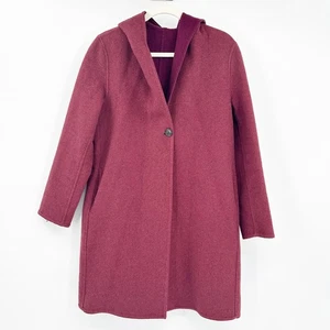 Uniqlo Damen Mantel doppelseitig Wollmischung mit Kapuze Größe S Burgund Oberbekleidung - Bild 1 von 8
