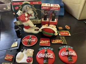 Vintage COKE Coca Cola LOT 17 Ornaments + Pins+ Key Chain+ Magnets+ Figurine - Picture 1 of 21
