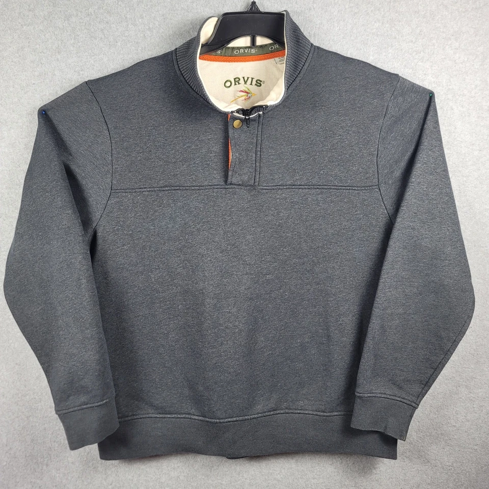 Orvis Men's Signature Quarter 1/4 Snap Button Sweatshirt Grey Pullover XL Mens - Image 1 of 4