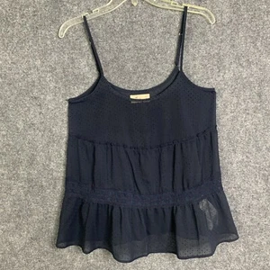 Hollister Sheer Strap Babydoll Top Size S Navy Swiss Dot Lace Adjustable Straps - Picture 1 of 11