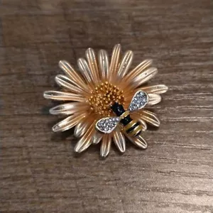 Bee On Flower Brooch Pin Rhinestone Antique Vintage - Picture 1 of 3