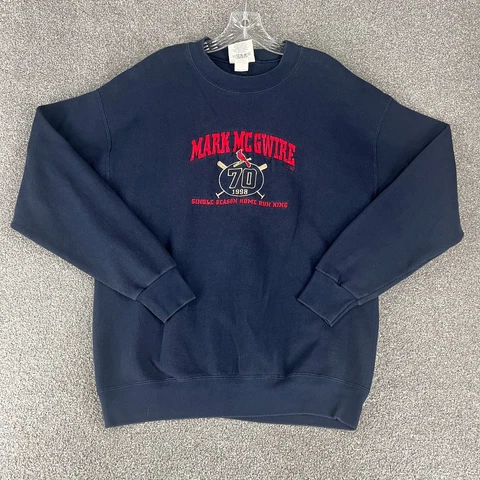 VINTAGE Mark McGwire Sweater Adult Large Navy Blue Pullover 90s Crew Mens Cover