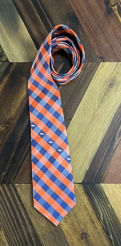 Denver Broncos NFL Football Orange Blue Checkered Polyester Men's Neck Tie Cover