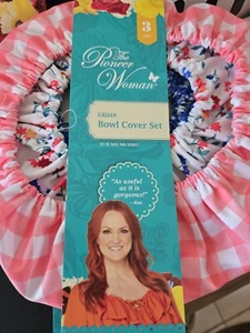 THE PIONEER WOMAN Set 3 Copri Ciotole Riutilizzabili Gingham Corallo Floreale Splatter - Foto 1 di 2