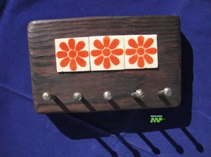 Rustic Art Wood Key Holder w/ Custom Metal Nails & Talavera Medieval Hand Made5" - Picture 1 of 1