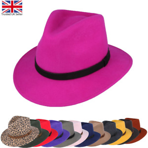 Ladies Fedora Hat Crushable 100% Wool Felt Women Fedora Wide Brim All Colours UK