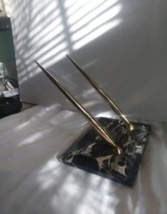Vintage Shaeffer Classic White Dot Pen Set Marble Base 14k Gold Nib 1950s-70 - Picture 1 of 12