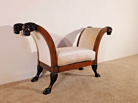BAKER Stately Homes Ram's Head Russian Collection Window Seat Bench Carved Feet Cover