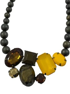 Vintage Avon NR Necklace Jewelry 1980 Brown Yellow Stone Rhinestone 17 1/2 inch - Picture 1 of 6