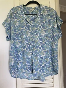 Lucky Brand Women's Short Sleeves Button Down Shirt Blue Floral Print Large - Bild 1 von 6