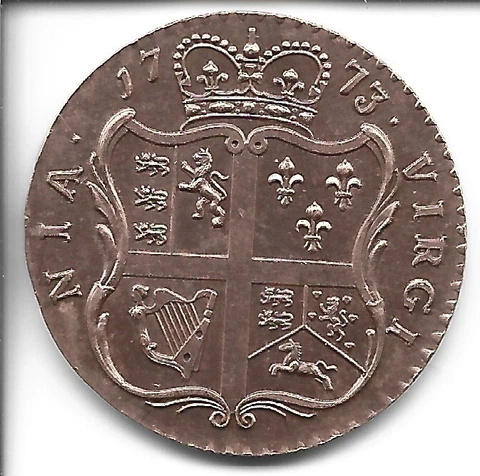 Half penny. 1773 Virginia Colonial Williamsburg Foundation 1983 Restrike Cover