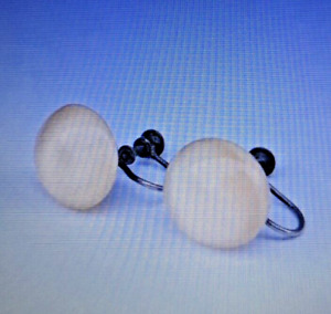 ANTIQUE ART DECO UV REACTIVE GLASS  EARRINGS Button,CZECH 30'S SCREW BACK 1.2cm