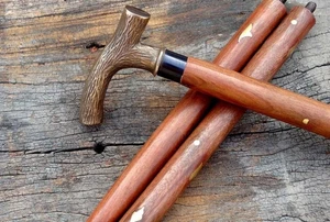 Antique Style Victorian Cane Wooden Walking Stick Brass Handle Vintage Solid - Picture 1 of 6