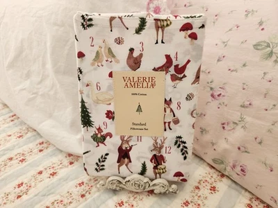 NEW VALERIE & AMELIA 12 DAYS OF CHRISTMAS STANDARD PILLOWCASE 100% COTTON SET - Image 1 of 2