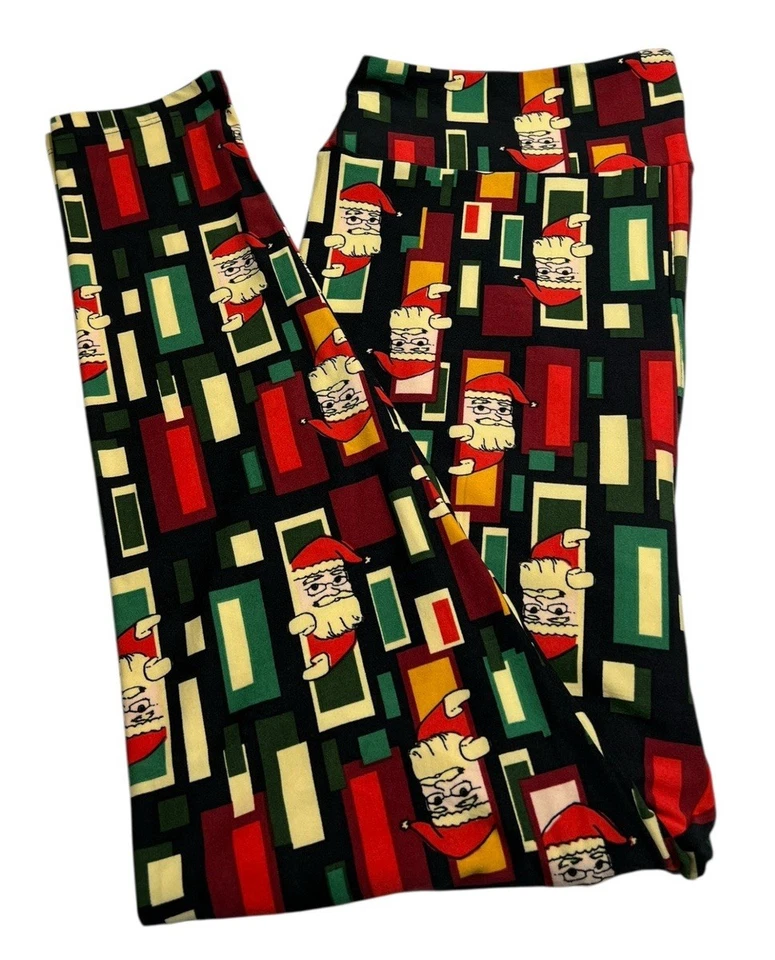 Leggings LuLaRoe TC2 alta curvilínea 2 Natal SANTA feriado retrô listra elástica - Imagem 1 de 4