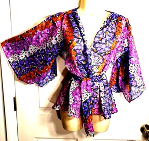 Vintage Semi-Sheer Chiffon Wrap Top Boho 70s Elegant Blouse Women's S M - Bild 1 von 5