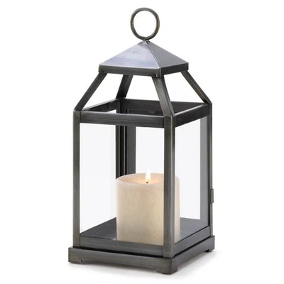 Metal Glass Elegant Rustic Silver Contemporary Candleholder Lantern - Image 1 of 3