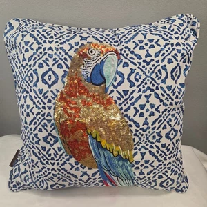 Allen + Roth Animal Print Blue Square Bird Throw Pillow Parot Sequin Accent - Picture 1 of 8