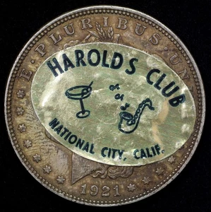 Pegatina Morgan del Harolds Club de la Ciudad Nacional de 1921, California, Dólar de Plata 37mm - Imagen 1 de 2