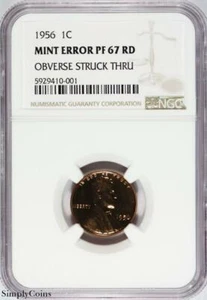 MINT ERROR 1956 PROOF Lincoln Wheat Penny NGC PF67 Obverse Struck Through PR67 - Picture 1 of 5