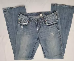 Pantalones de mezclilla plateados "Alex" para mujer Bootcut desgastados lavado medio azul talla W27xL33 - Imagen 1 de 11