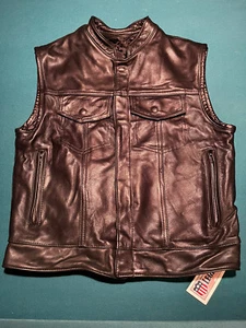 Legendary Outlaw Mens Leather Motorcycle Vest with Gun Pockets Size 44 - Picture 1 of 14