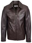 Mens Real Leather Zip Box Jacket Harrington Classic Casual Style James Brown