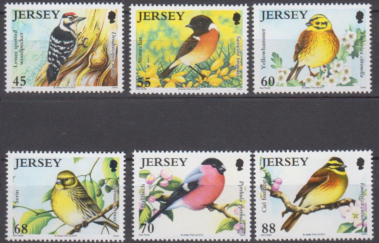 JERSEY BIRDS/WOODPECKER/AFRICAN STONECHAT/YELLOW HAMMER  2012 S/S SC1609-14 MNH - Image 1 of 1