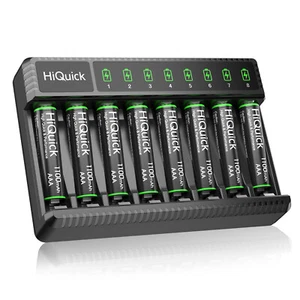 HiQuick 8x AAA Rechargeable Batteries 1.2V Ni-MH Battery + 8 Bay Smart Charger - Picture 1 of 21