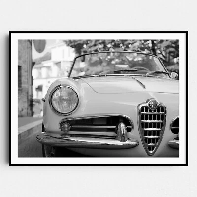 Impresión de póster de arte de pared de autos deportivos vintage en blanco y negro Alfa Romeo Giulia Spider Foto 1 de 4