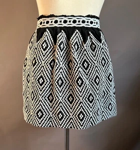 FREE PEOPLE Black and White Embroidered Mini Skirt Size 2 - Picture 1 of 2