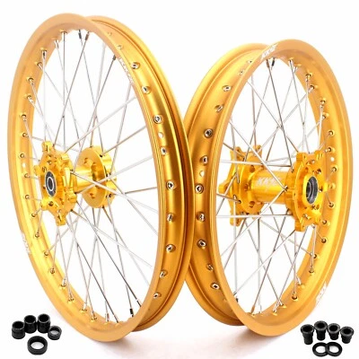 KKE 21/19" Dirt Bike Wheels Fit Suzuki RM125 1996-2007 RM250 1996-2008 Gold Rims - Image 1 of 4