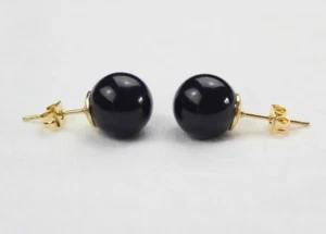 10mm Ónice Negro Tuerca Pendientes Redondo Bola Esfera 10MM Tachuelas Pendiente - Imagen 1 de 2