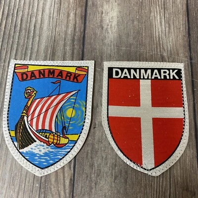 Danmark Denmark Nordic Viking Ship / Red White Cross Shield Lot Of 2 Patches - Image 1 of 4