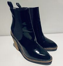 ALDO Patent Leather Chelsea Boot UK 3 Stacked Wood Effect Platform High Heel **
