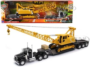 KENWORTH W900 W/ LOWBOY TRAILER & CRANE YELLOW 1/32 MODEL BY NEW RAY 11293 E - Picture 1 of 1