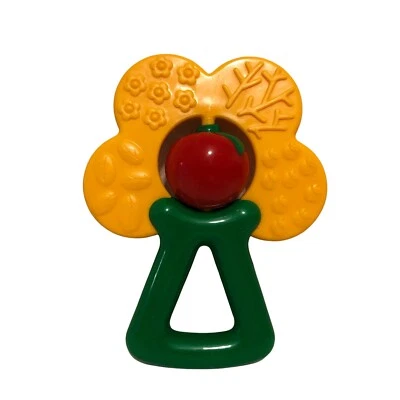 Винтажный яблоня зубочистка погремушка прорезывание зубов игрушка желтый зеленый красный младенца редкая - Изображение 1 из 4