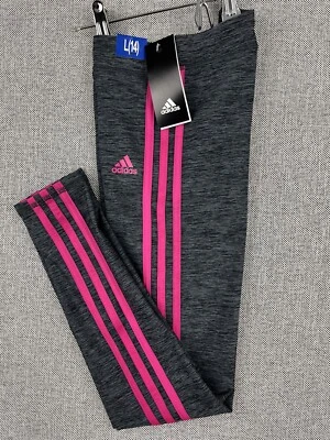 Adidas Youth 3-Stripe Active Jogger Pants Black Heathered Pink Stripe Size L-14 - Image 1 of 4