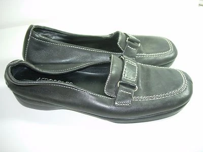 MOCASSINS FEMININOS AEROSSÓIS DE COURO PRETO CONFORTO SALTO CARREIRA SAPATOS TAMANHO 6,5 M - Imagem 1 de 4
