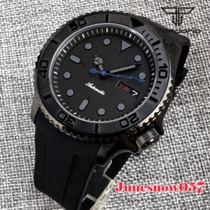 200m Waterproof 41mm Diver NH36A Men Watch Black Dial Curved End Rubber Band - Picture 1 of 12