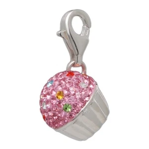 MELINA Charm Anhänger Muffin Kristall pink Silber 925 - Picture 1 of 1