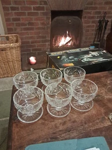 Cut Lead Crystal Glass Footed Dessert Bowl or Cup Set of 6 - Picture 1 of 11