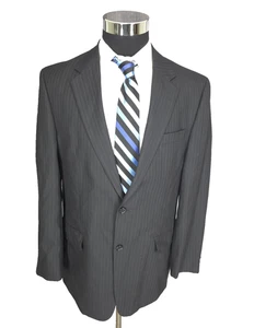 Jos A Bank 2 Piece Suit Mens 42L Blue Pinstripe Wool Pants 34x30 Cuffed Pleated - Picture 1 of 17