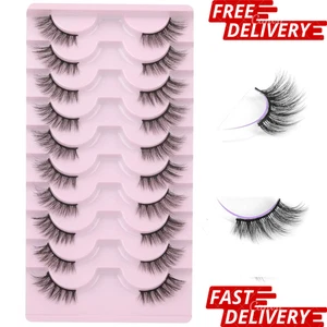Half Lashes Natural Look Wispy 10 Pairs Cat Eye Lashes 3D False Eyelashes Full S - Picture 1 of 9