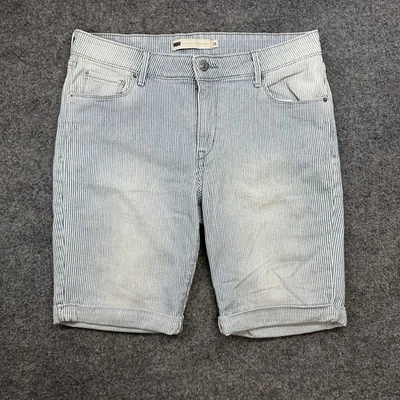 Pantalones Cortos De Colección Levi's Denim Para Mujer Talla 12 Azul Rayas Bermudas Puños Azul/Blanco Foto 1 de 4